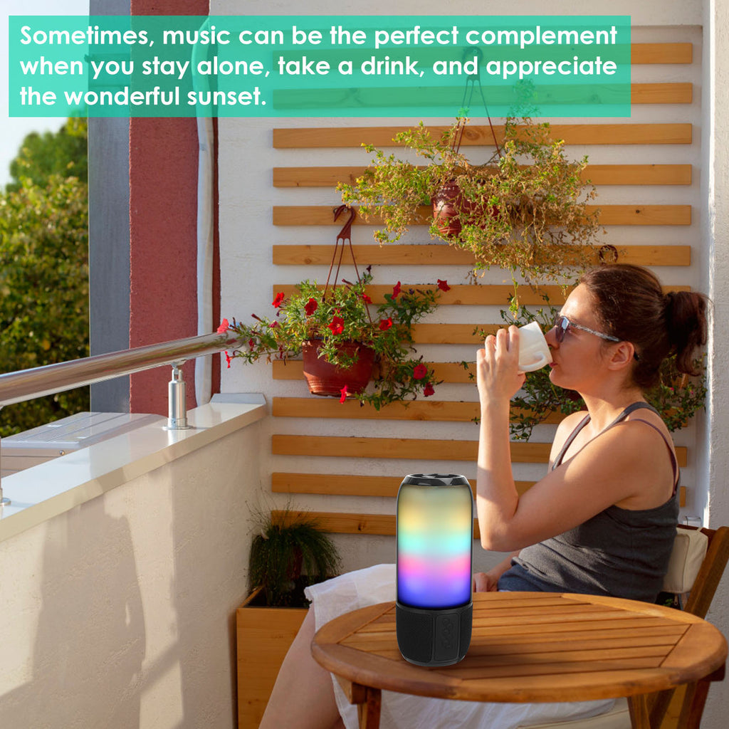 Altavoz portátil inalámbrico estéreo de 1 pieza con 6 luces que cambian de color, radio para fiestas